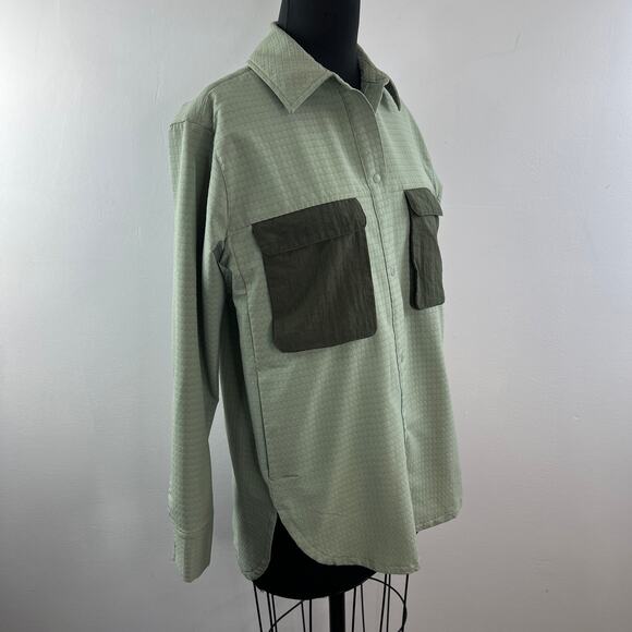 LULULEMON Grid Fleece Hiking Overshirt Olive Green Button-Down Pockets Size 6 - Picture 4 of 8